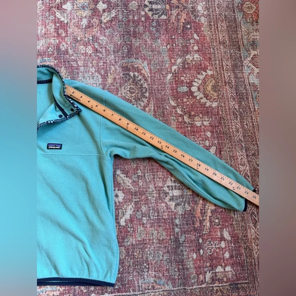 Patagonia kids L14 Teal Fleece Pullover with Navy Trim